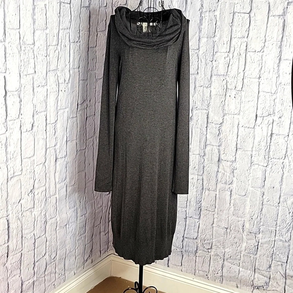 MAX STUDIO Gray Cowl Neck with Long Sleeves Sweater Dress Small - Picture 1 of 5